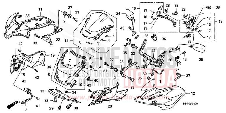 V. VERKLEIDUNG/SEITENVERKLEIDUNG/WINDSCHUTZSCHEIBE von CB1300 Super Bold'or ABS GRAPHITE BLACK (NHB01EB) von 2010
